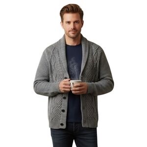 Gap Cable-Knit Shawl Collar Cardigan Gray Grandpa Sweater Size XL